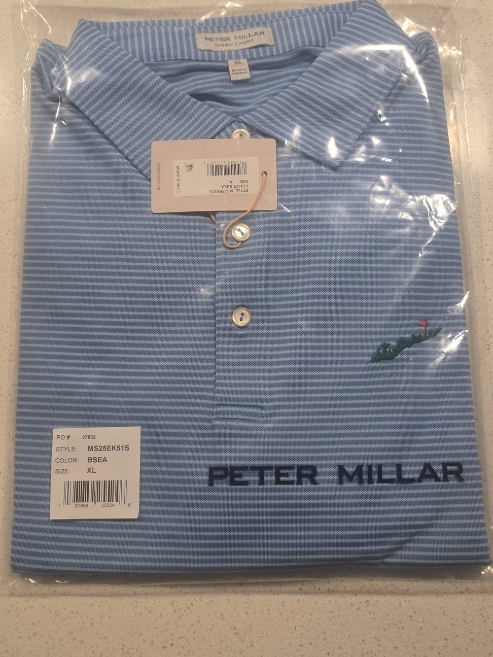 Peter Millar Light Blue & White Striped Polo Shirt